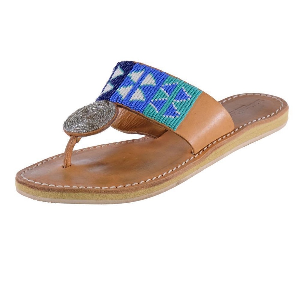 LAIDBACK LONDON Heron LP Sandals Thong Beaded Sz. 41 EU 10 US Tan Leather